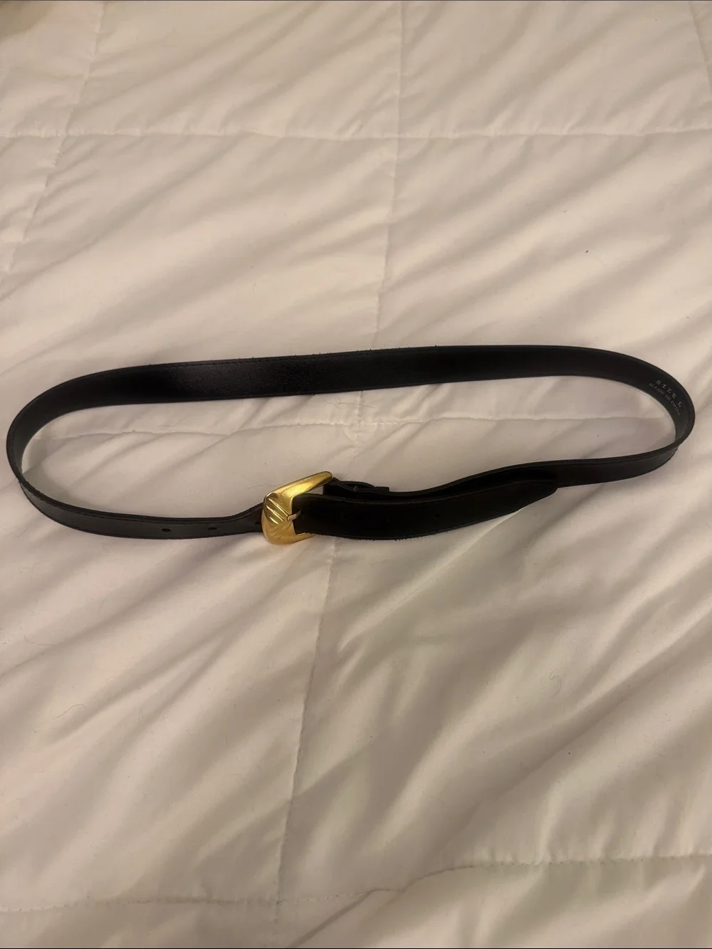 Black Leather Belt with Gold Buckle